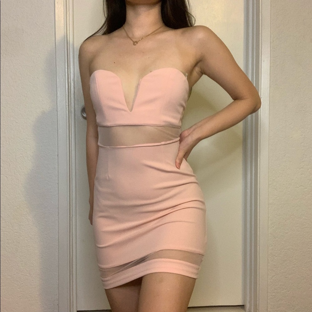 Pink strapless bodycon dress